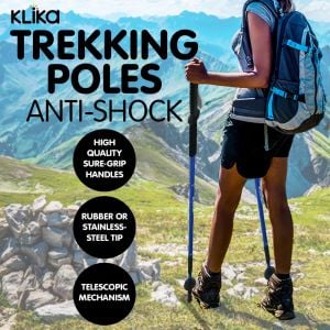 Anti-Shock Trekking Hiking Walking Poles Sticks Pair - Blue