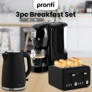 Pronti Breakfast Set with HomeMaid Coffee Machine, Silver Noir Toaster & Kettle