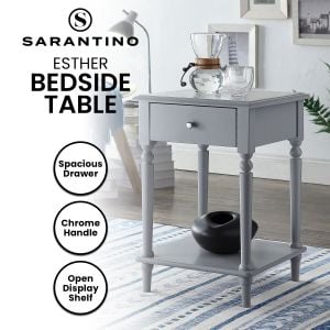 Sarantino Esther Bedside Table with Drawer - Grey