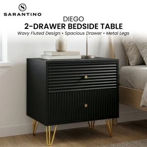 Sarantino Diego Bedside Table Night Stand with 2 Drawers - Black