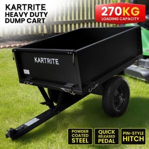 Kartrite Steel Dump Cart 270kg with Quick-Release & Tow-Behind Hitch