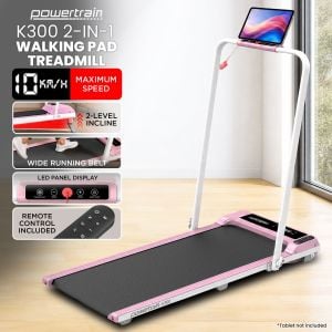 Powertrain K300 Pink Foldable 2-in-1 Under Desk Walking Pad Treadmill 1.5HP 10km/h Incline Home Running Machine