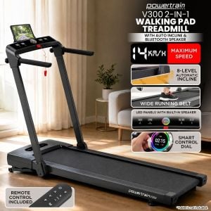 Powertrain V300 3.0HP Foldable 2-in-1 Walking Pad Treadmill with Auto Incline 14km/h Under Desk Running Machine