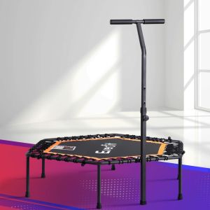 51inch Hexagon Fitness Trampoline Rebounder Adjustable Handrail Orange