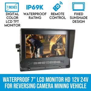 Elinz Waterproof 7" Lcd Monitor Hd 12v 24v For Reversing Camera Mining Vehicle Truck