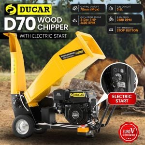 Ducar D70 7HP Wood Chipper Electric Start Shredder Mulcher Grinder - Yellow