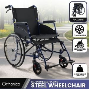 Orthonica 20in Self Propelled Foldable Steel Wheelchair Lightweight & Portable