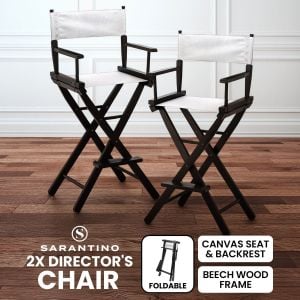 Sarantino Set of 2 White Tall Directors Chair Beech Wood Frame with Canvas Seat