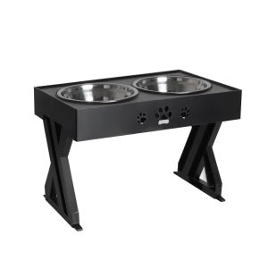 Elevated Pet Feeder Food Water Double Bowl Adjustable Height Stand