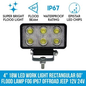 4In 18w Led Work Light Rectangular 60 Flood Lamp Fog Ip67 Offroad Jeep