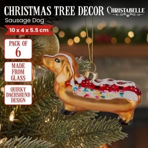 Christabelle Box of 6 Glass Sausage Dog Dachshund Hotdog Bauble