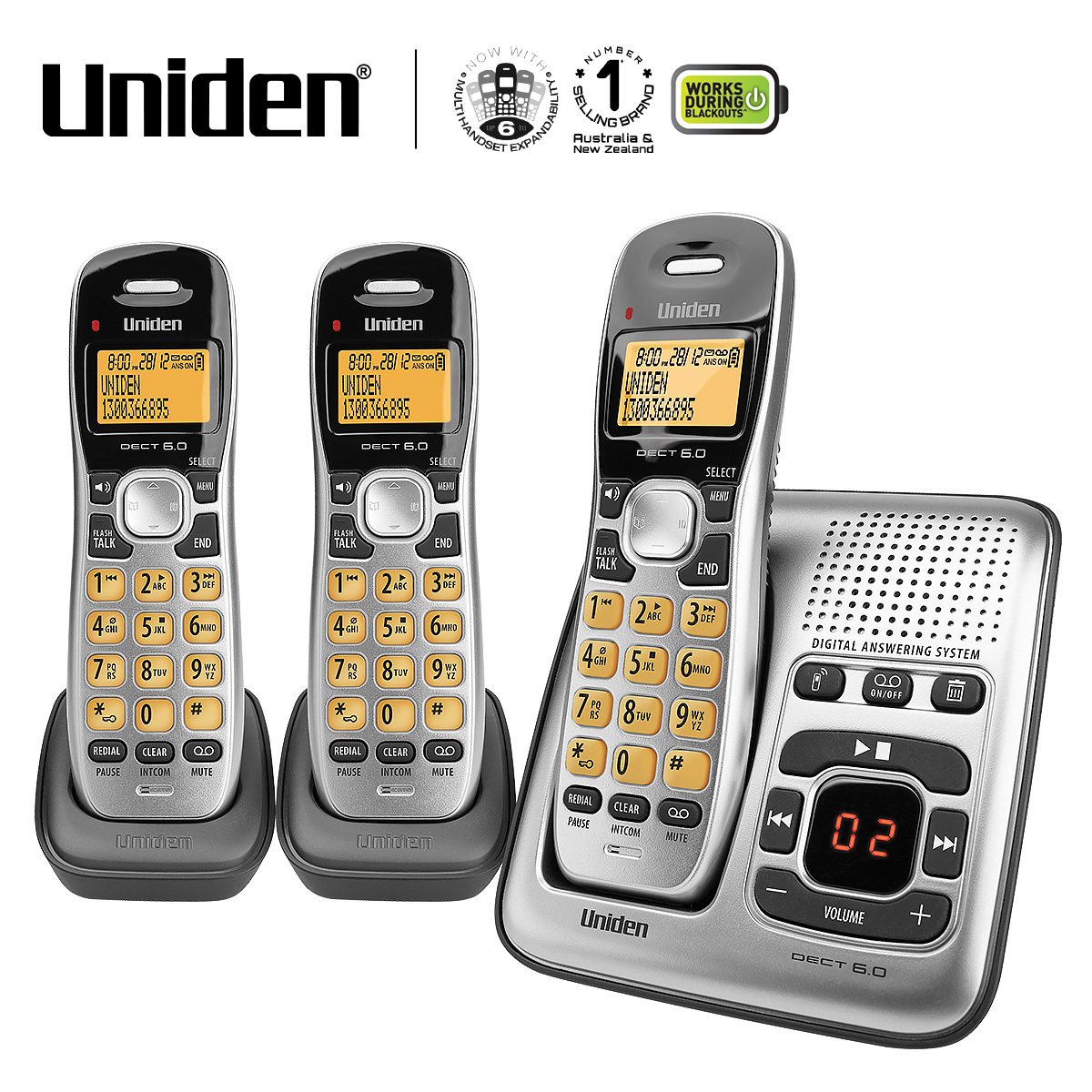 Uniden Dect Triple Set Cordless Phone with Digital Machine 1735 + 2