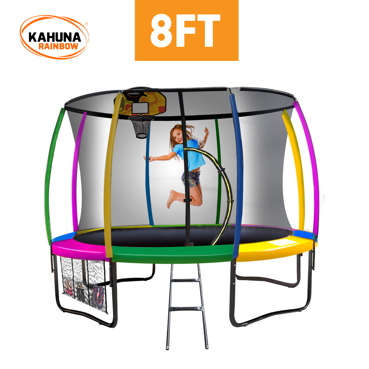 Kahuna 8 ft Trampoline with Rainbow Safety Pad Trampolines