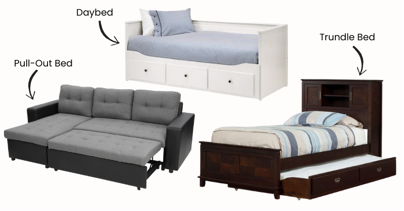 A daybed, trundle and pullout bed A daybed, trundle and pullout bed