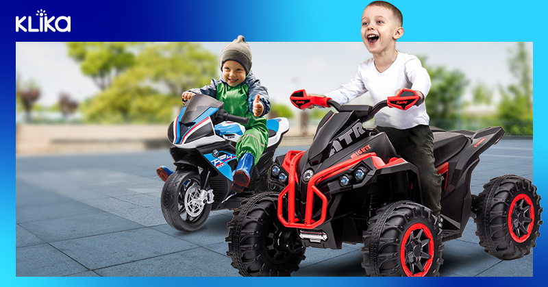 Kids enjoying a ride-on car outdoors (using our own ride-ons)