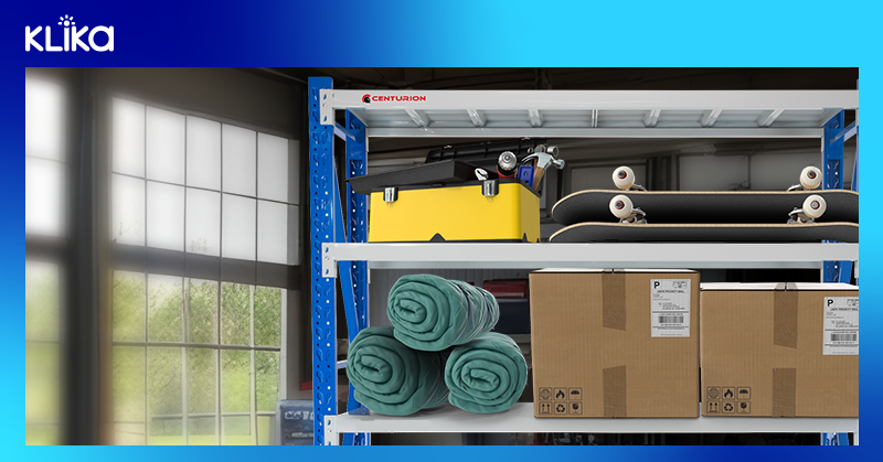 Lifestyle image of longspan shelving in a garage