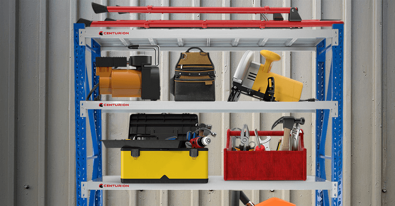Storing DIY tools in garage shelving Storing DIY tools in garage shelving